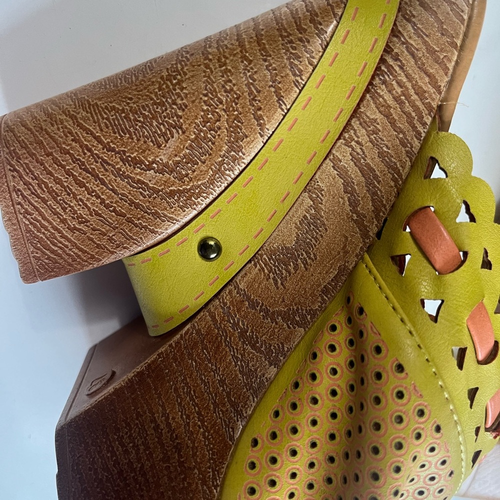 Bumper Yellow Perforated Wedge Sandals - Picture 6 of 6